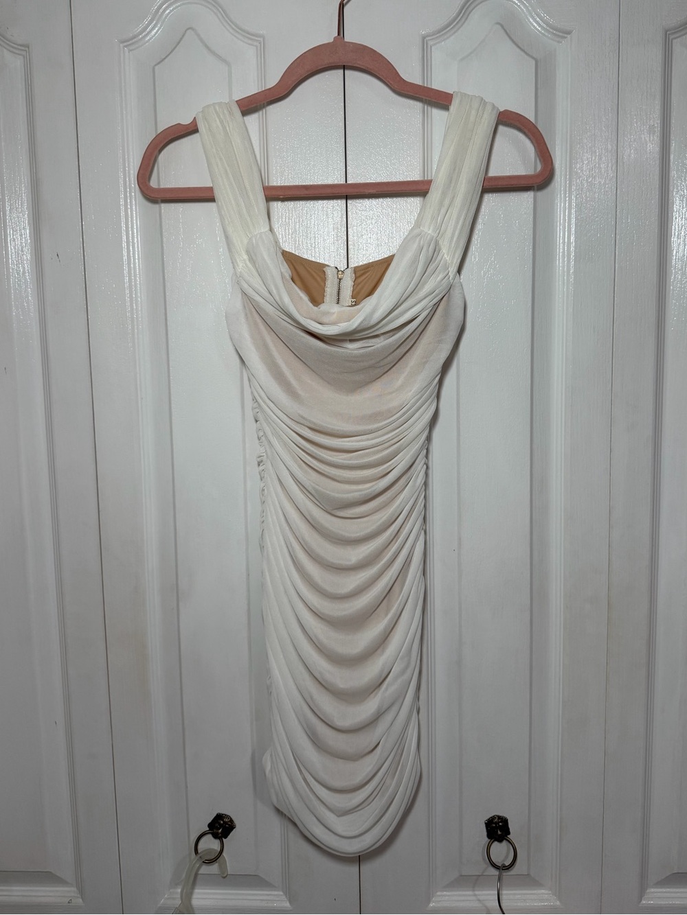 Shein white ruched off the shoulder mini dress